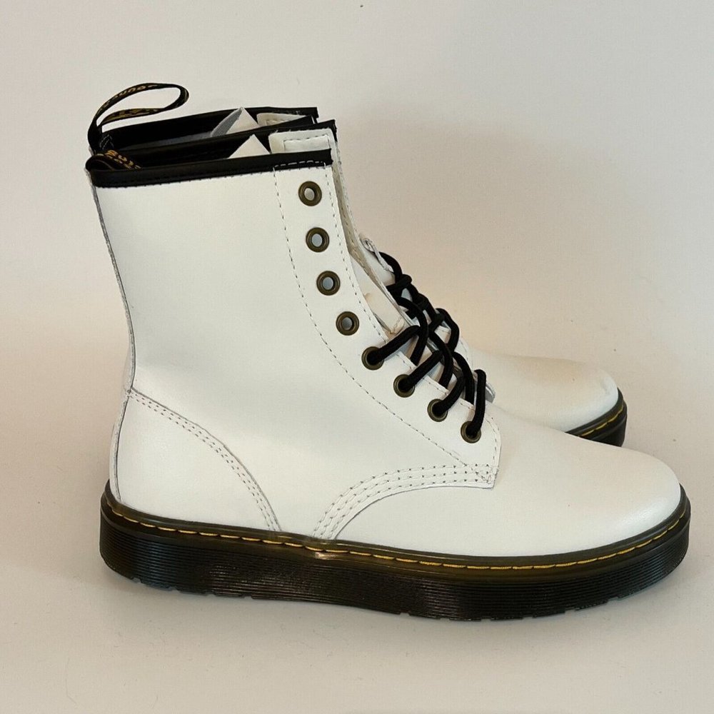 Dr. Martens Women's Zavala White Leather Lace Up Ankle Combat Boots Size W 8 M 7
